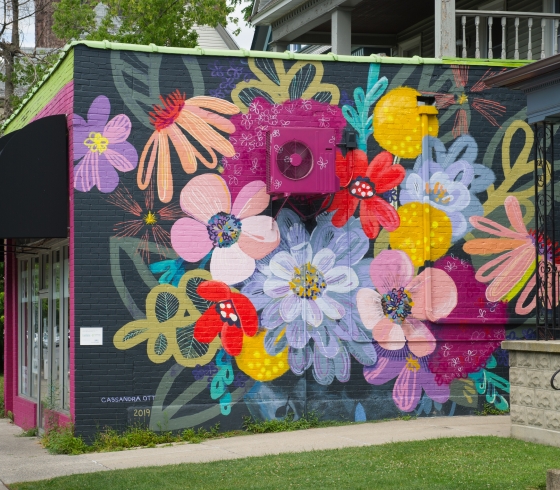 Colorful mural painted on building in Elmwood Village